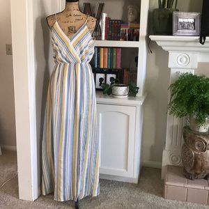Long dress with slit, wrap in front, and stripes